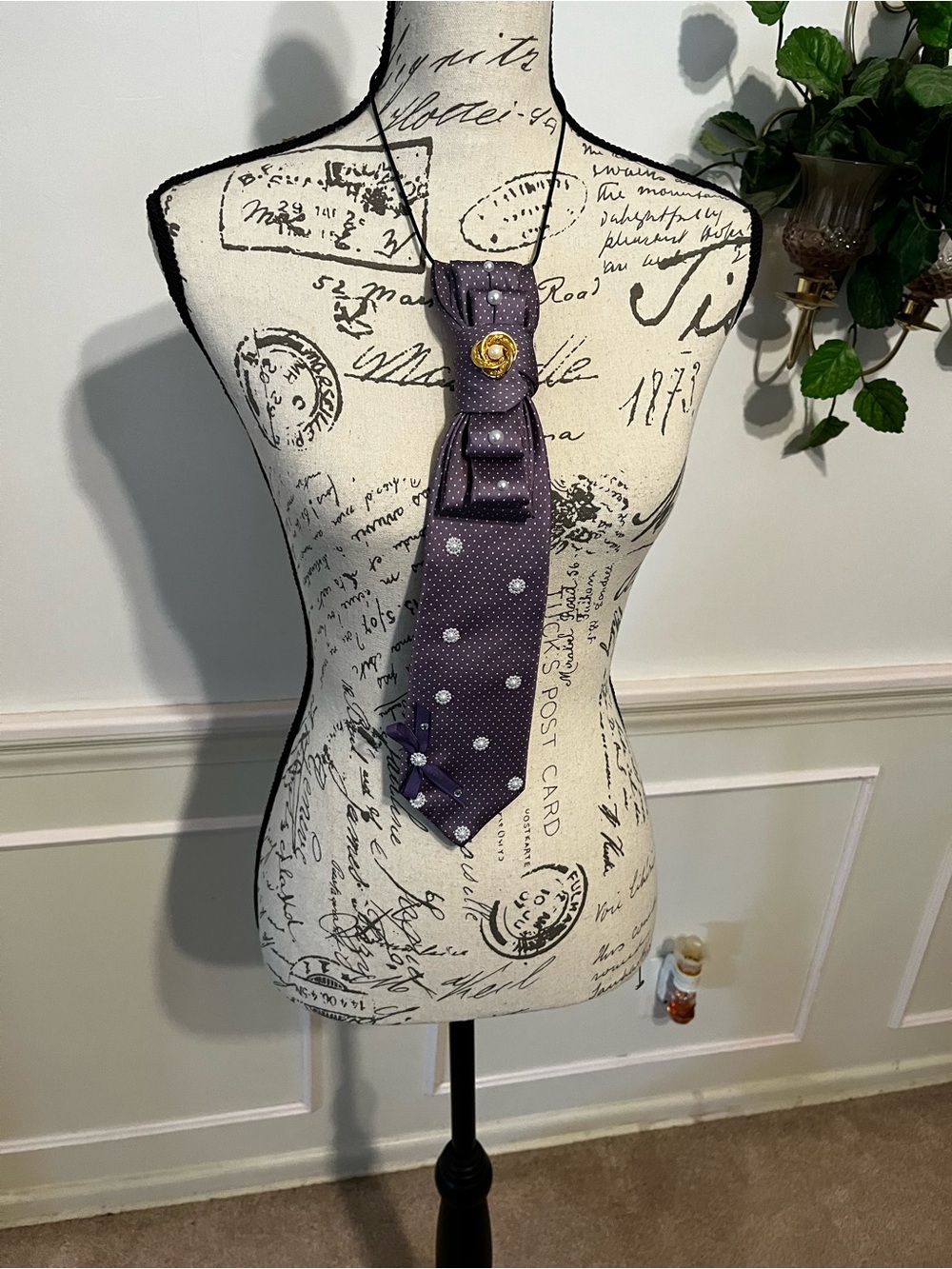 Classic Purple Polka Dot Necktie Necklace